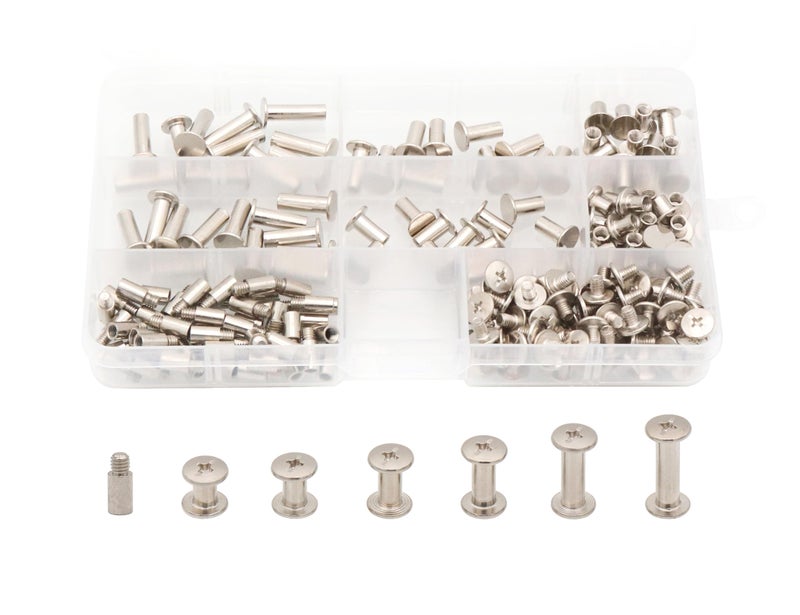 LBY 160pcs Phillips Chicago Screws, M5 x 6/8/10/12/15/18mm Binding Screw Posts, Binding Barrels and Screws Assortment Kit, with Extention Posts (40pcs), Nickel-Plated (Silvery) - Image 1